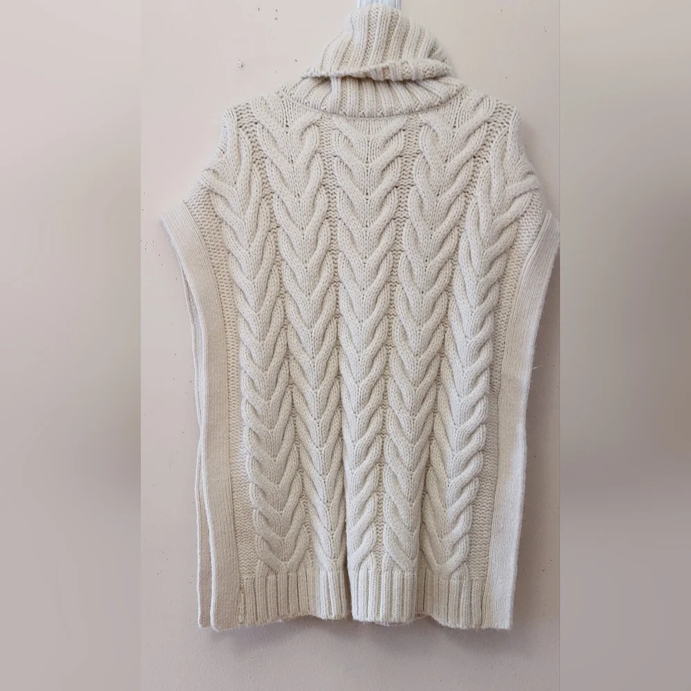 Zara Chunky Cable Knit Turtleneck Vest with Side Slits  Winter-White - Picture 4 of 6